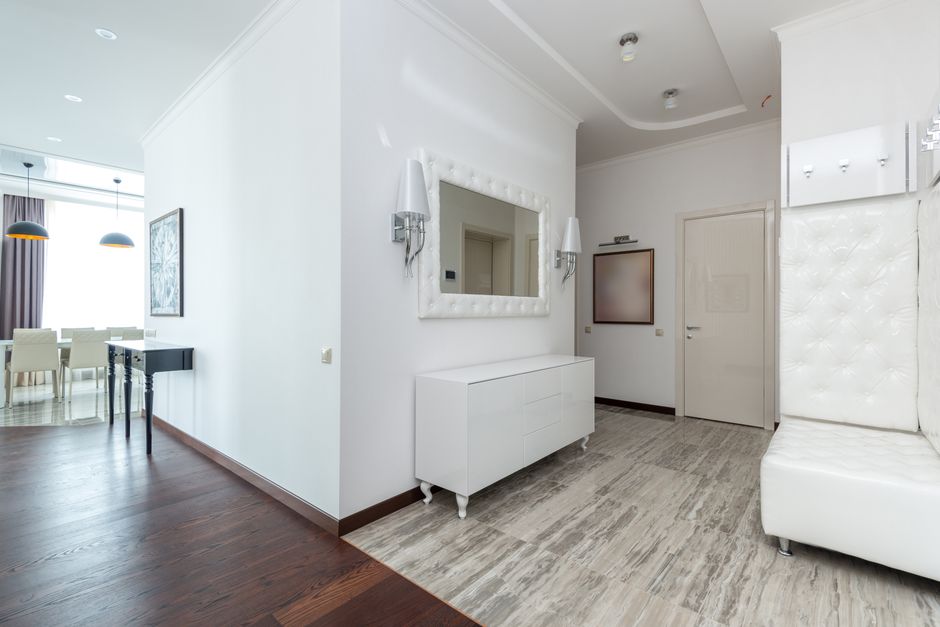 Spacious modern interior with white minimalist decor